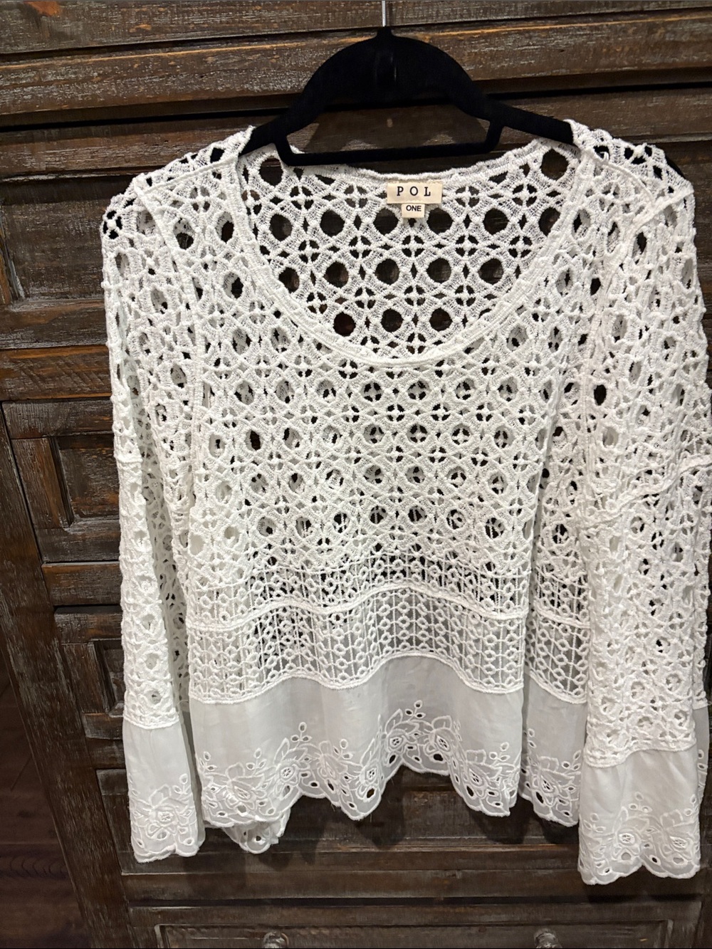 POL White Crochet Openwork Tunic Top